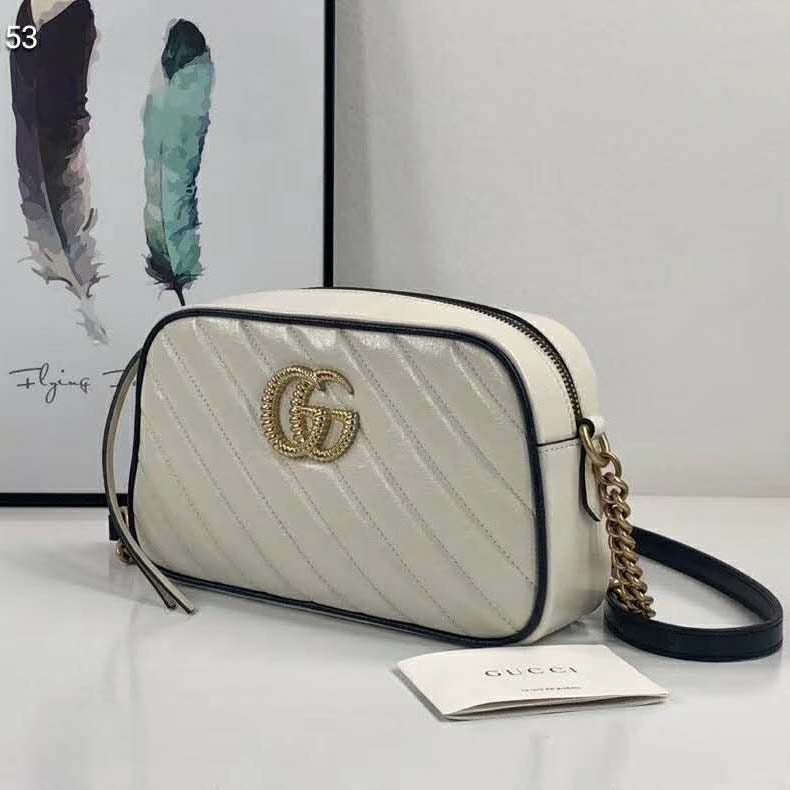 Gucci GG Women GG Marmont Small Shoulder Bag White Diagonal Matelassé ...
