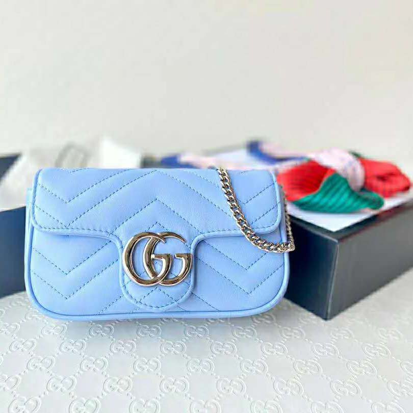 Gucci GG Women GG Marmont Super Mini Bag Blue Matelassé Chevron - LULUX