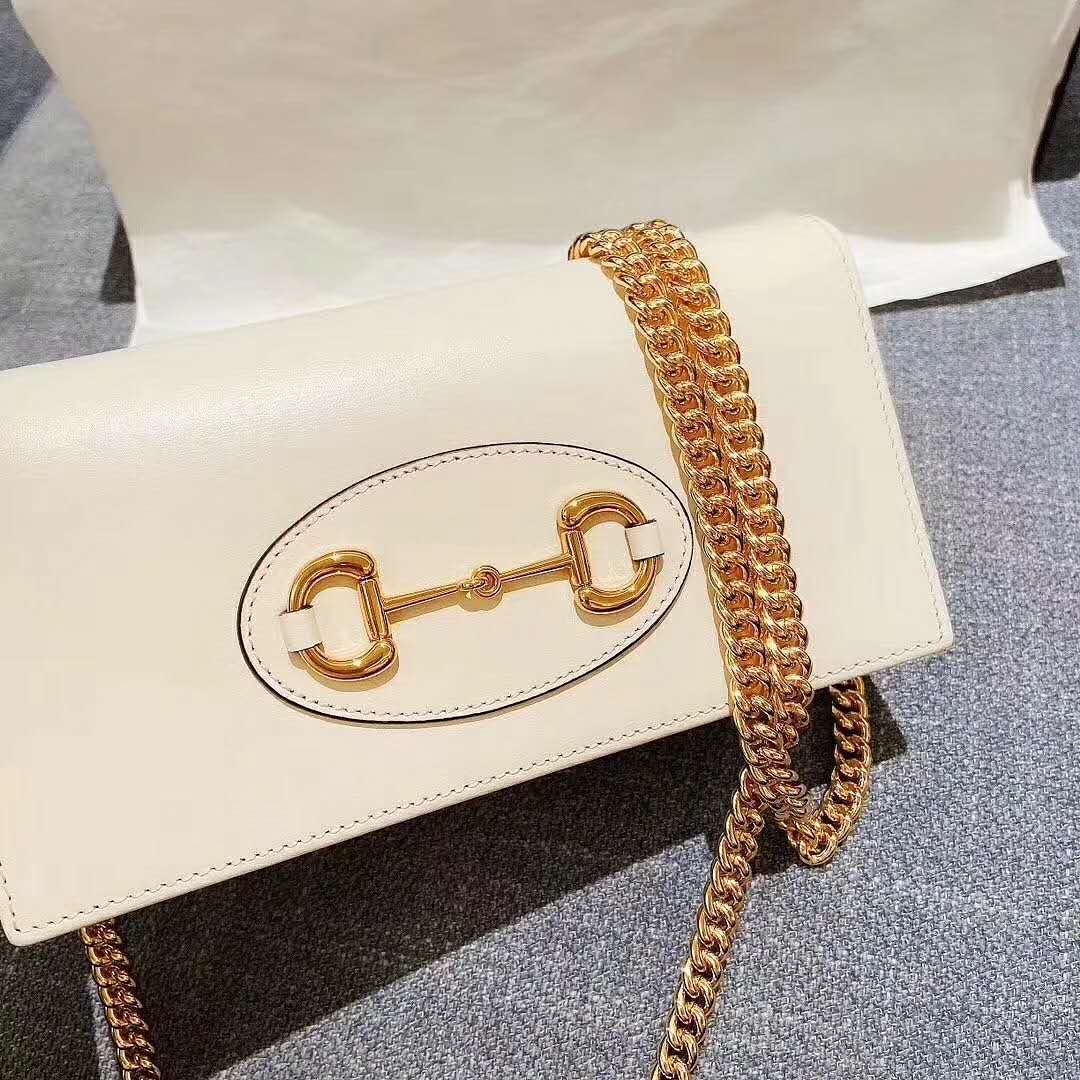 Gucci GG Women Gucci 1955 Horsebit Wallet with Chain-White - LULUX