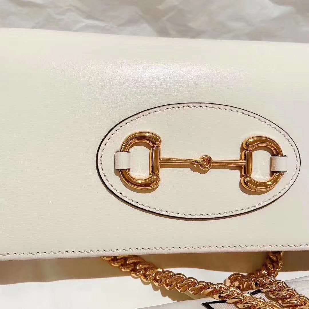 Gucci GG Women Gucci 1955 Horsebit Wallet with Chain-White - LULUX