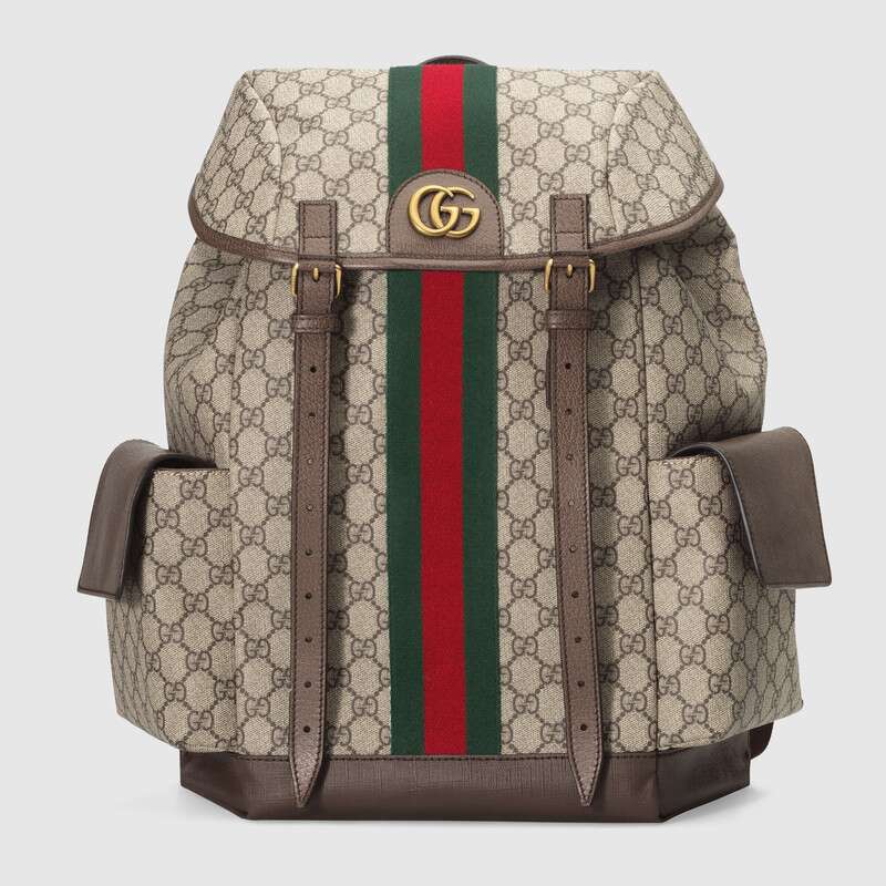 Gucci GG Unisex Ophidia GG Medium Backpack Beige/Ebony Supreme Canvas
