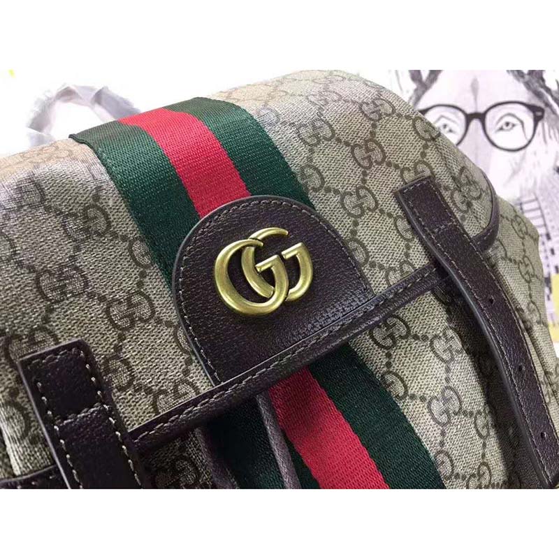 Gucci GG Unisex Ophidia GG Medium Backpack Beige/Ebony Supreme Canvas ...