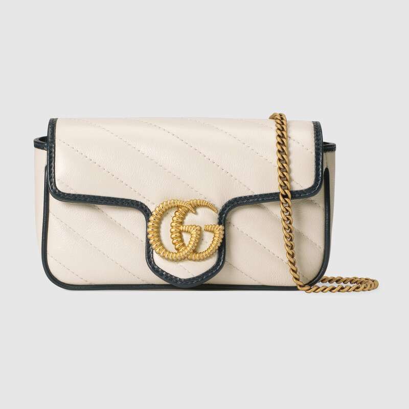 Gucci GG Women GG Marmont Super Mini Bag White Diagonal Matelassé - LULUX