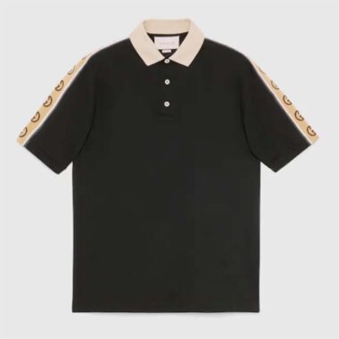 Gucci GG Women Polo with Interlocking G Stripe Black Cotton