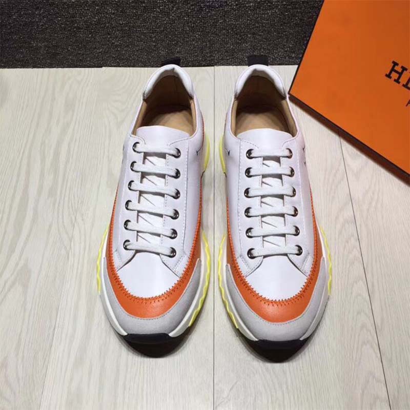 Hermes Men Rapid Sneaker Shoes White Sole-Orange - LULUX