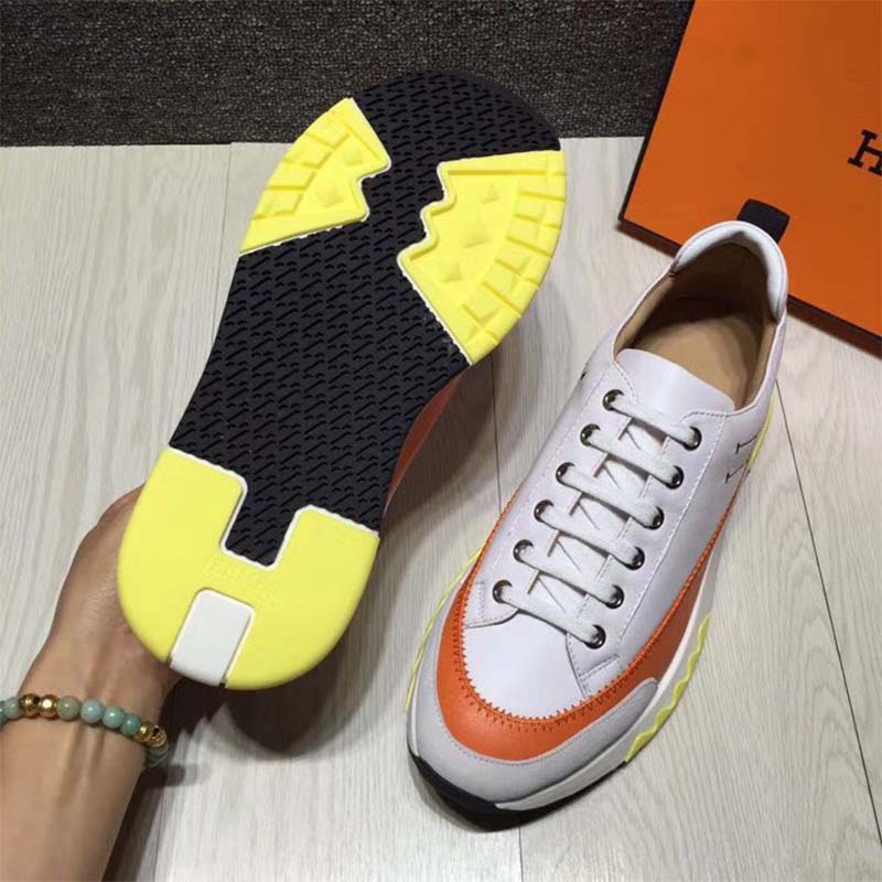 Hermes Men Rapid Sneaker Shoes White Sole-Orange - LULUX