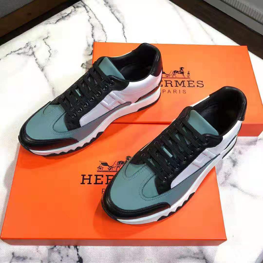 Hermes Men Trail Sneaker in Calfskin-Blue - LULUX