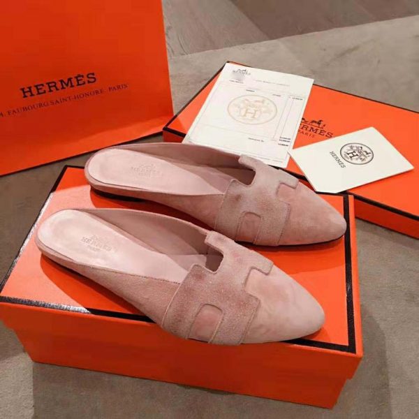 Hermes Women Roxane Mule Shoes Pink - LULUX