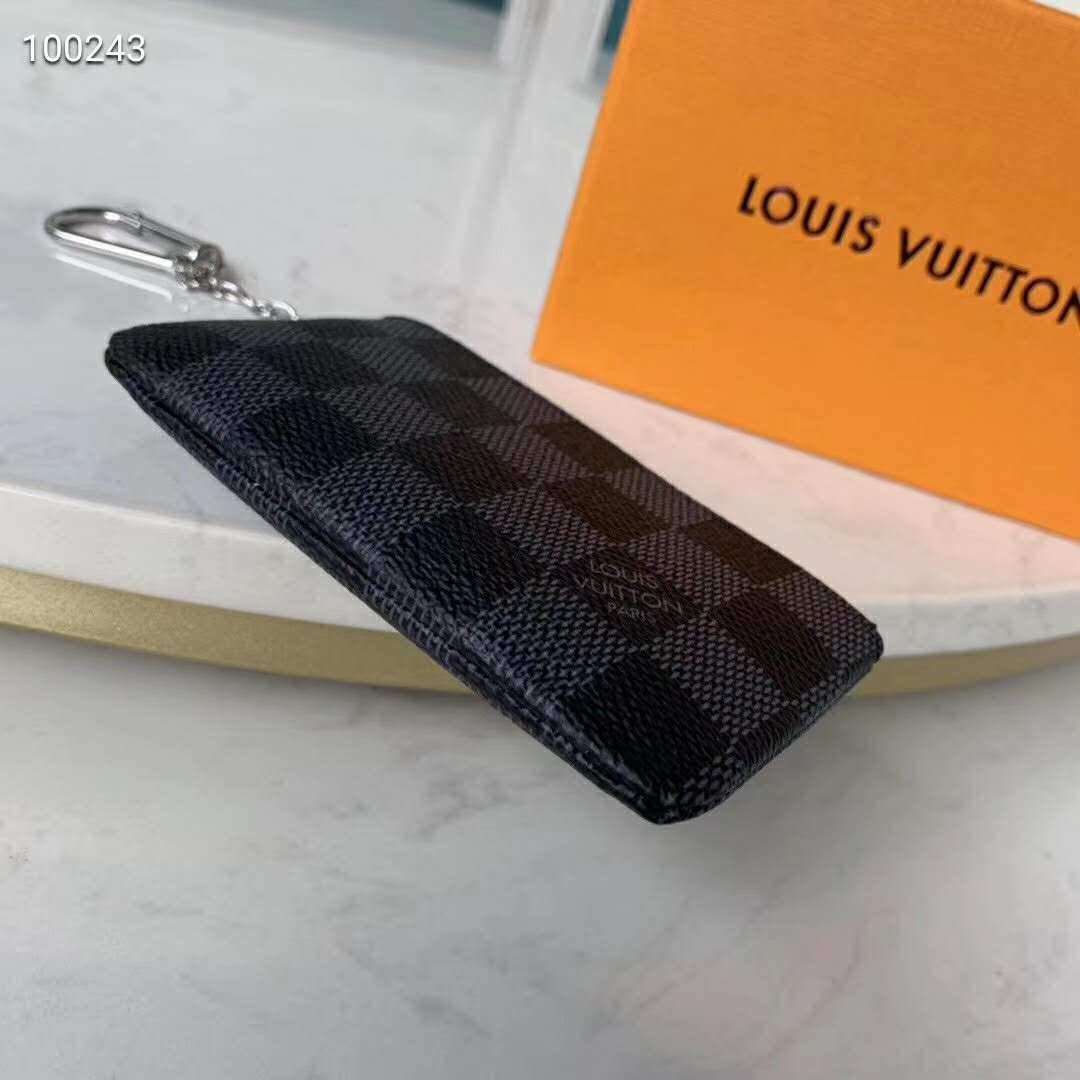 Pre-owned Louis Vuitton Pochette Cle Key Pouch Damier Graphite Black/gray