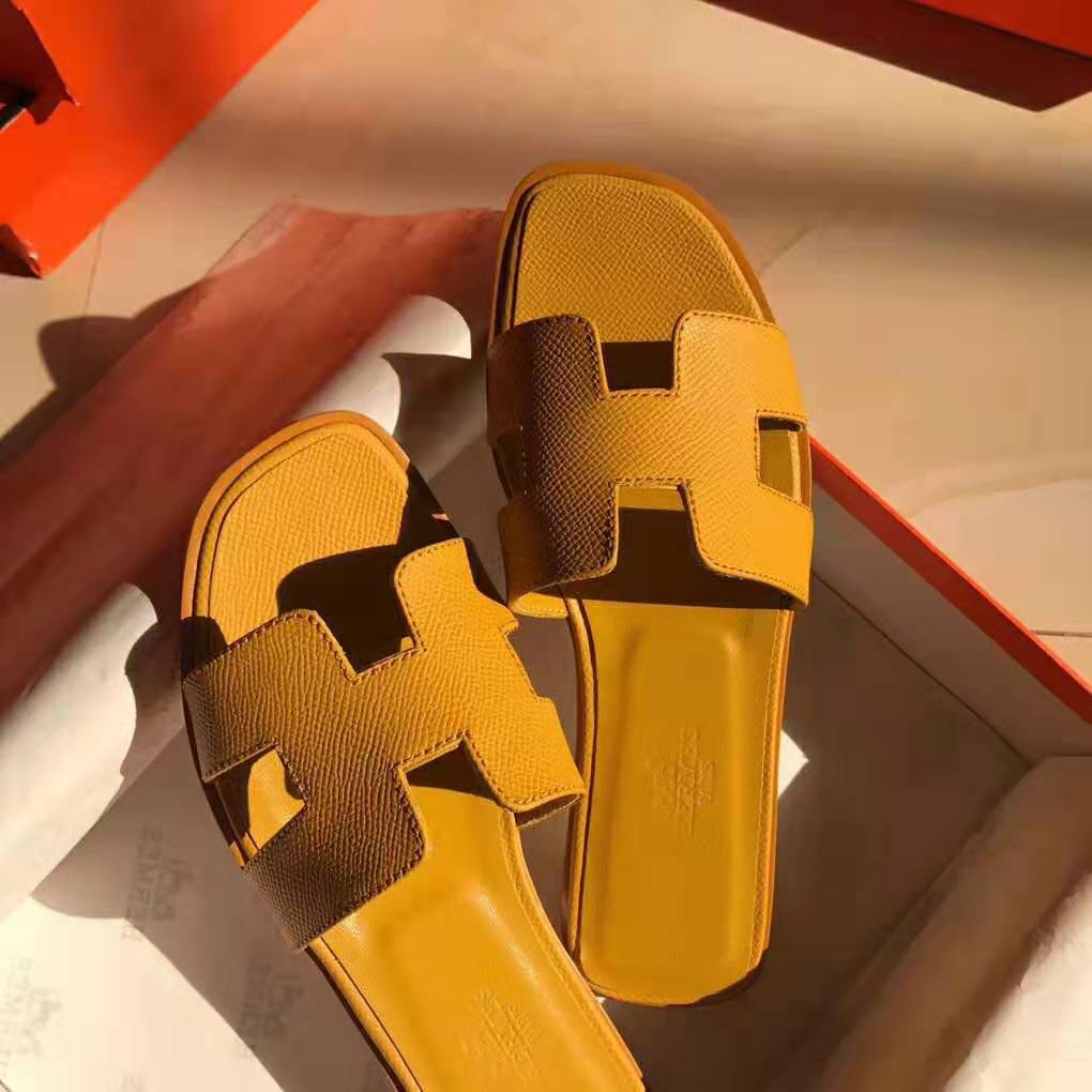 Hermes Women Oran Sandal Epsom Calfskin Iconic "H" Cut-Out-Yellow - LULUX