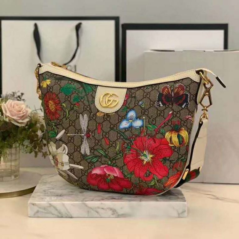 gucci ladies padlock gg flora shoulder bag