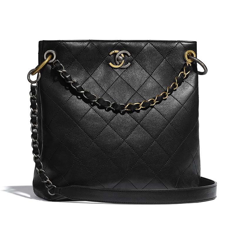 Chanel Women Hobo Handbag in Calfskin LeatherBlack LULUX