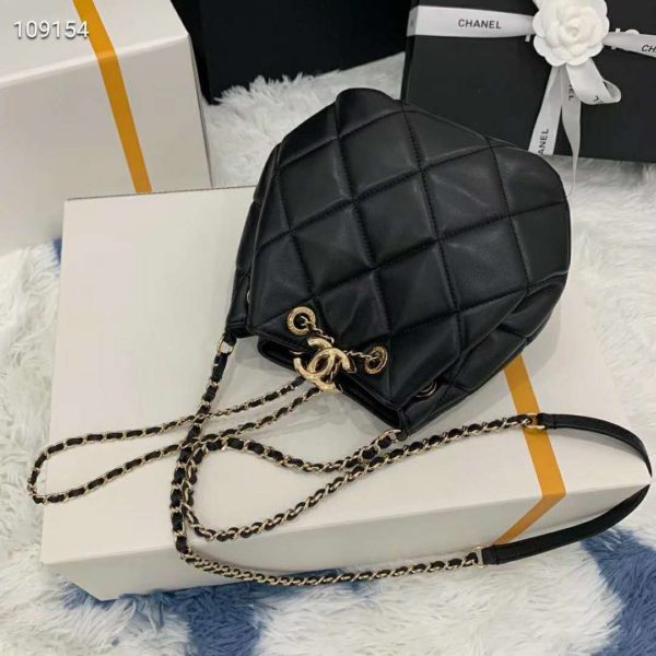 Chanel Women Small Drawstring Bag Lambskin & GoldTone MetalBlack LULUX