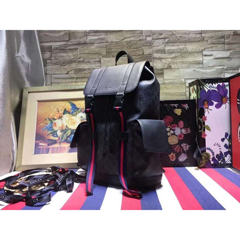Gucci GG Unisex GG Black Backpack Soft GG Supreme Canvas - LULUX
