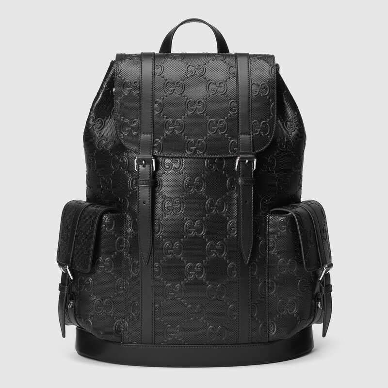 Gucci GG Unisex GG Embossed Backpack Black GG Embossed Leather - LULUX