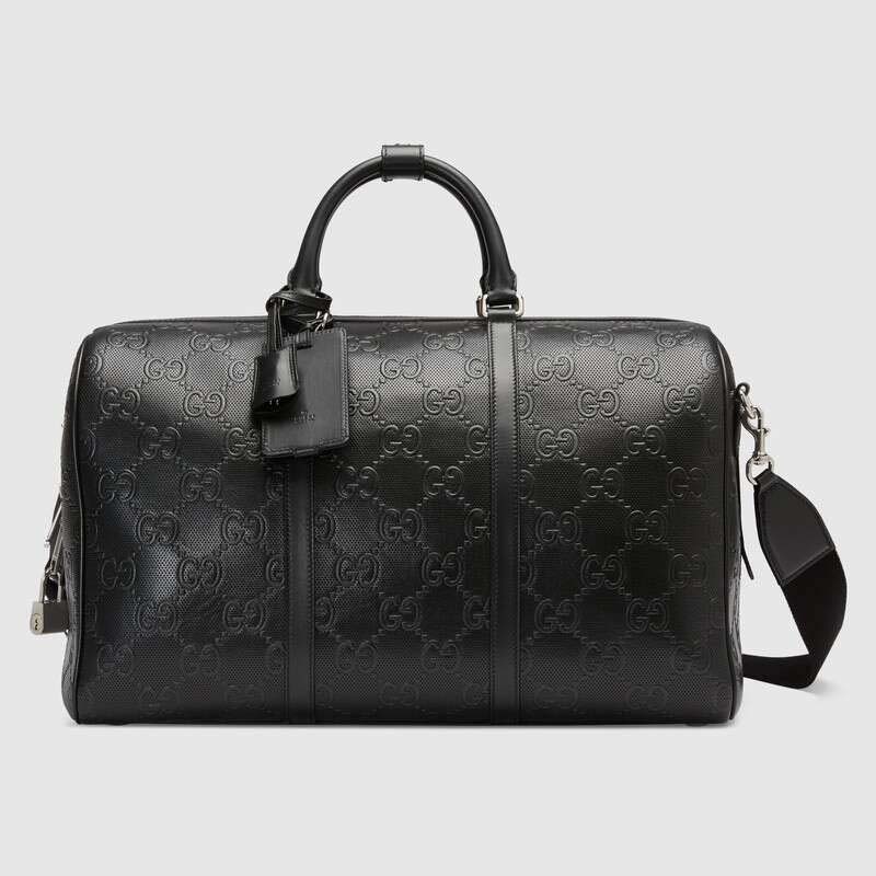 Gucci GG Unisex GG Embossed Duffle Bag Black Embossed Leather - Brandsoff