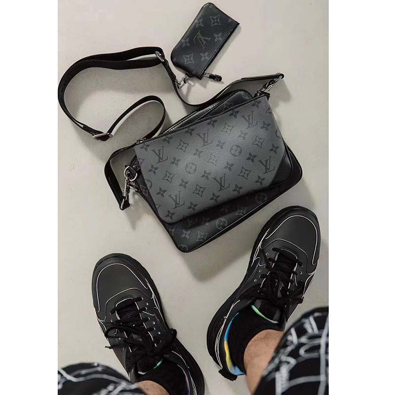 Louis Vuitton Trio Messenger Bag Eclipse Canvas Black Grey Cloth