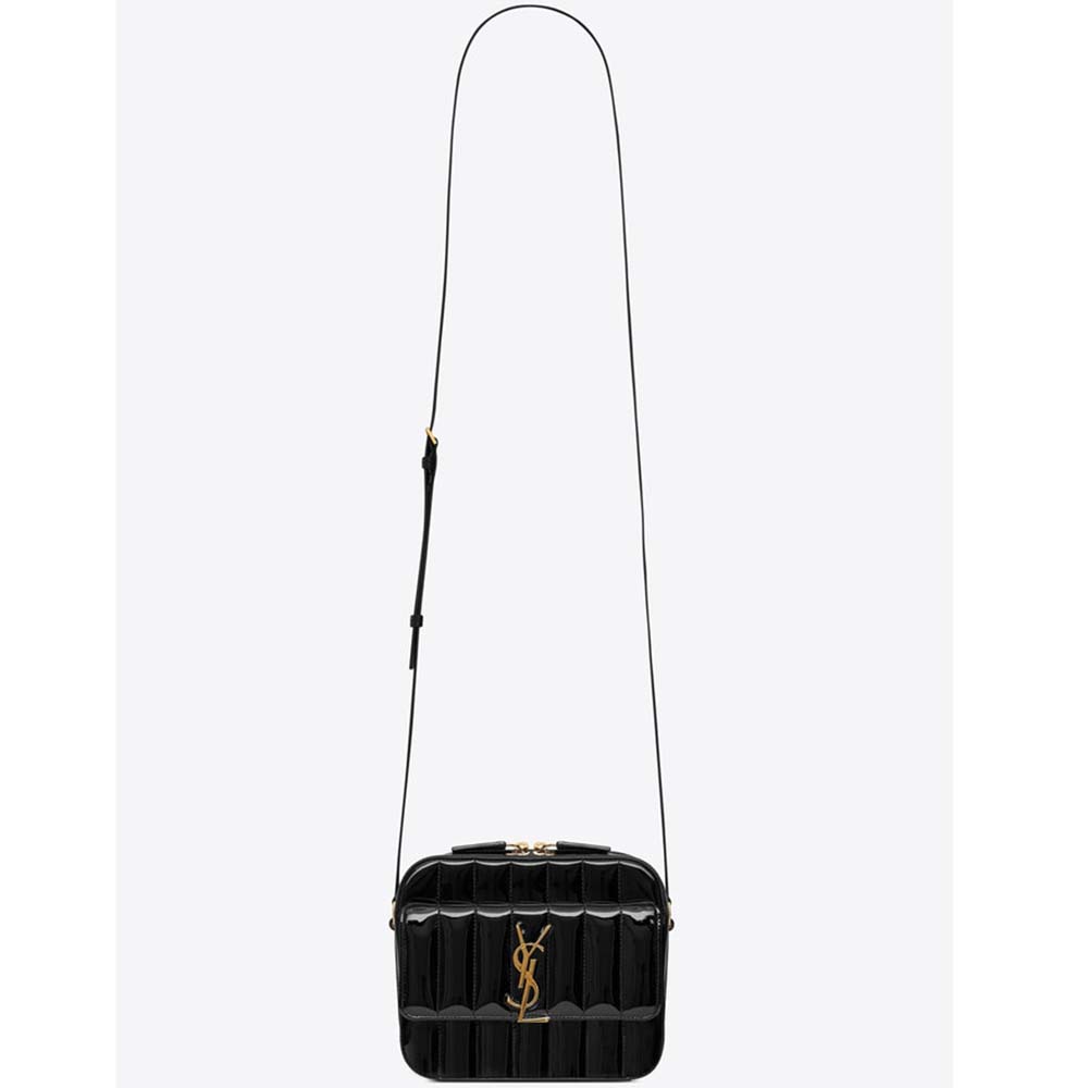 Saint Laurent YSL Women Vicky Camera Bag Quilted Patent Leather-Black - LULUX