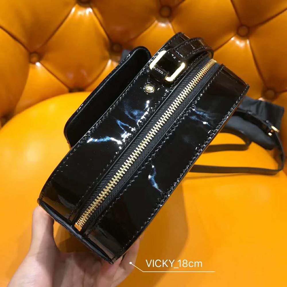 Saint Laurent YSL Women Vicky Camera Bag Quilted Patent Leather-Black - LULUX