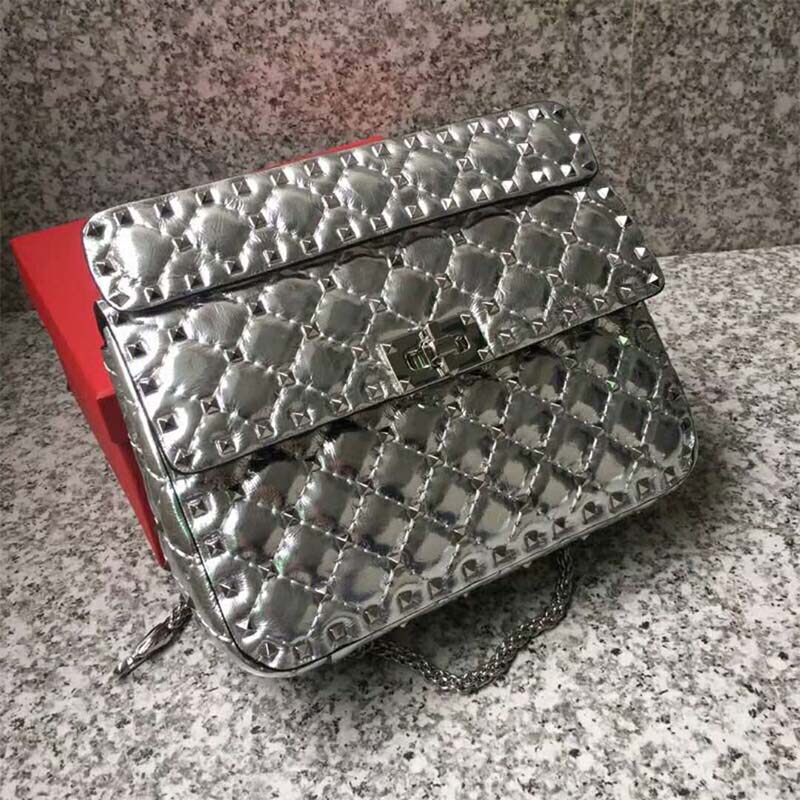 valentino rockstud spike bag silver