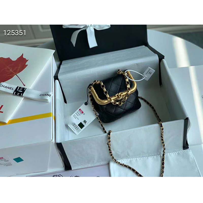 Chanel Black Small Kiss-Lock Lambskin Bag Gold-Tone Metal
