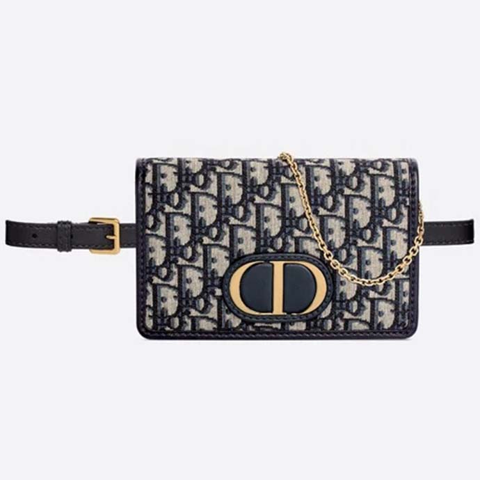 Dior Navy Blue Oblique Canvas and Leather 2 in 1 30 Montaigne