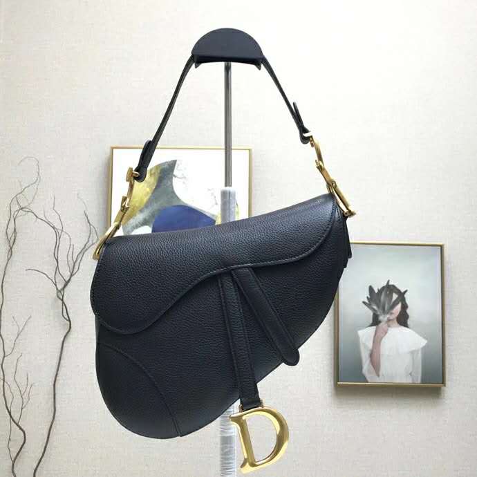 Dior Women Saddle Bag in Black Embossed Grained Calfskin - LULUX