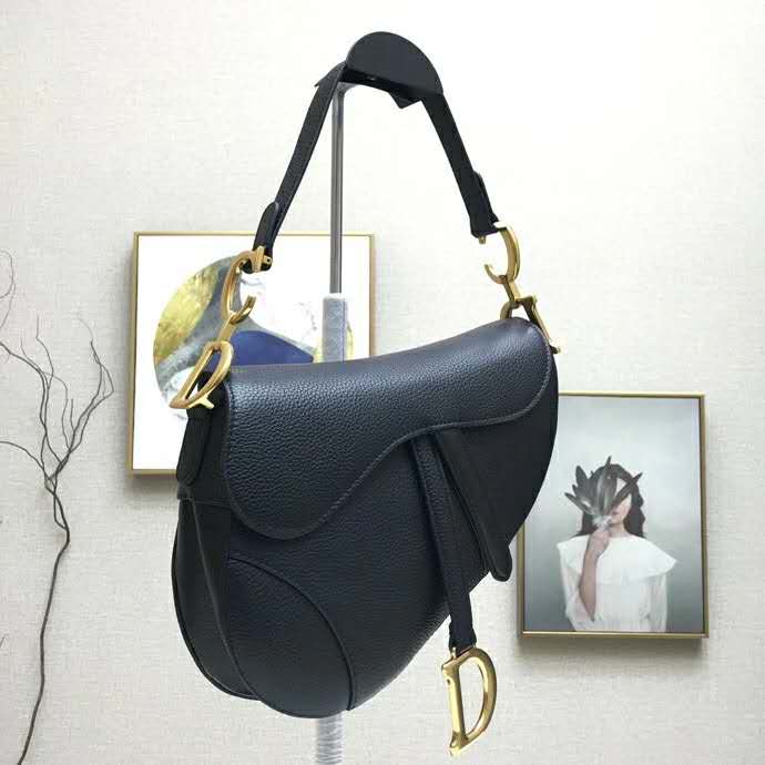 Dior Women Saddle Bag in Black Embossed Grained Calfskin - LULUX