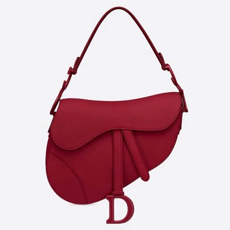 Dior Women Saddle Bag in Cherry Red Ultramatte Calfskin - LULUX
