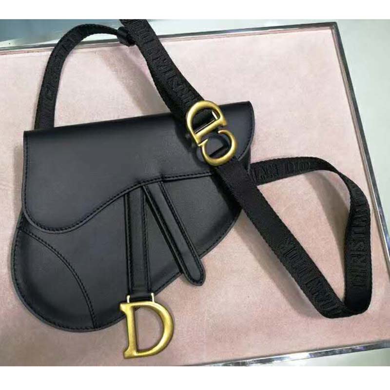 Dior Women Saddle Belt Clutch in Black Embossed Grained Calfskin - LULUX