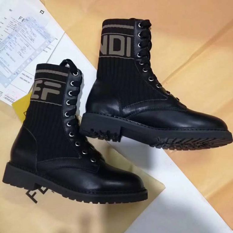 Fendi Women Ankle Boots Black Leather Biker Boots Calfskin Leather - LULUX