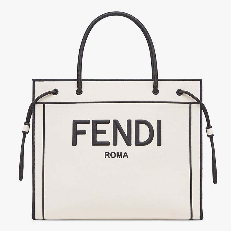 FWRD Renew Fendi Roma Shopper Canvas Tote Bag in Beige & Black