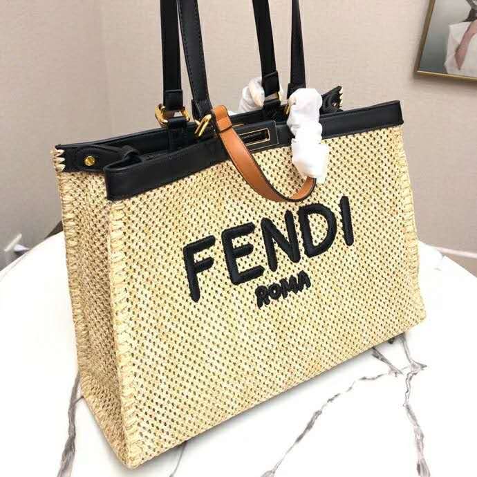 Fendi Women Medium Peekaboo X-Tote Natural Raffia Bag FENDI ROMA - LULUX