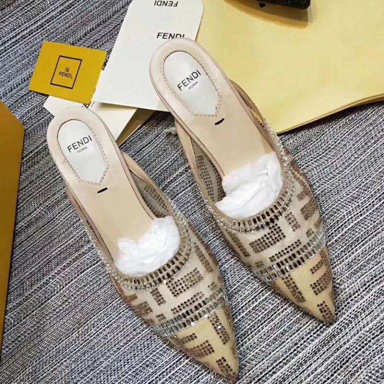 Fendi Women Slingbacks Colibrì in Mesh and Beige Leather - LULUX