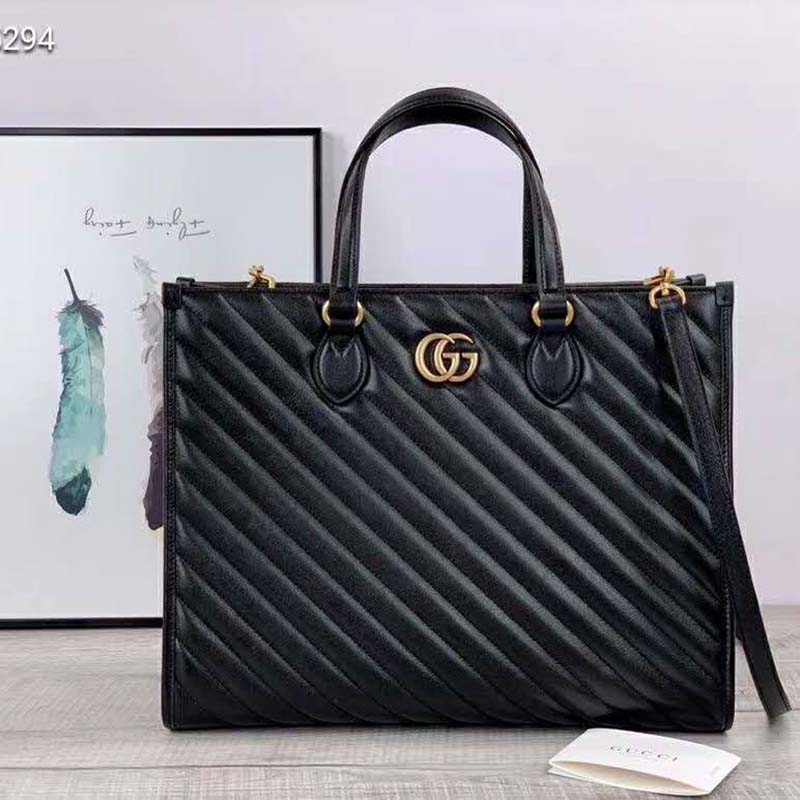  Gucci  GG Unisex GG Marmont  Medium Tote  Bag Black Matelass  