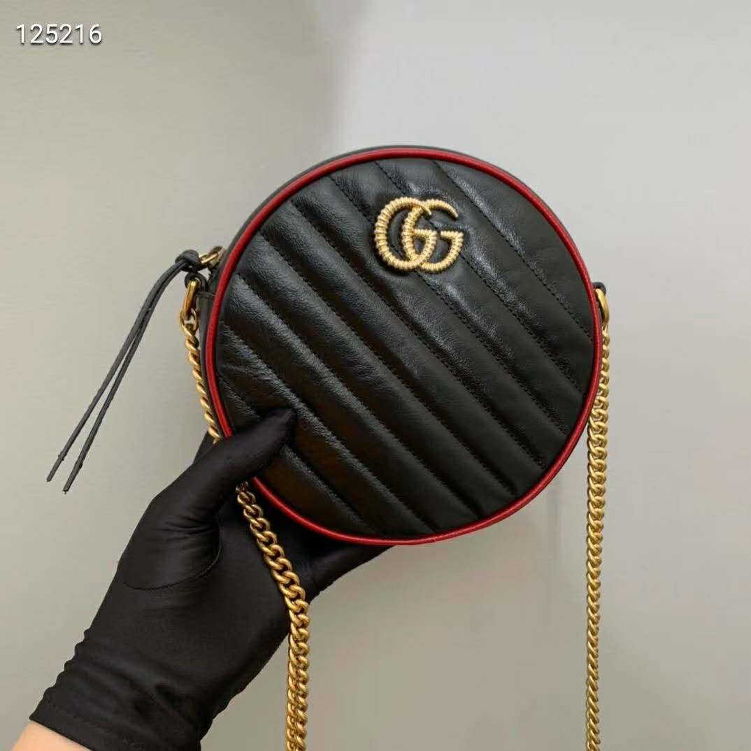 Gucci GG Women GG Marmont Mini Round Shoulder Bag-Black - LULUX