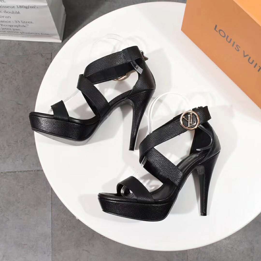 Louis Vuitton Black Leather Horizon Platform Sandals Size 37