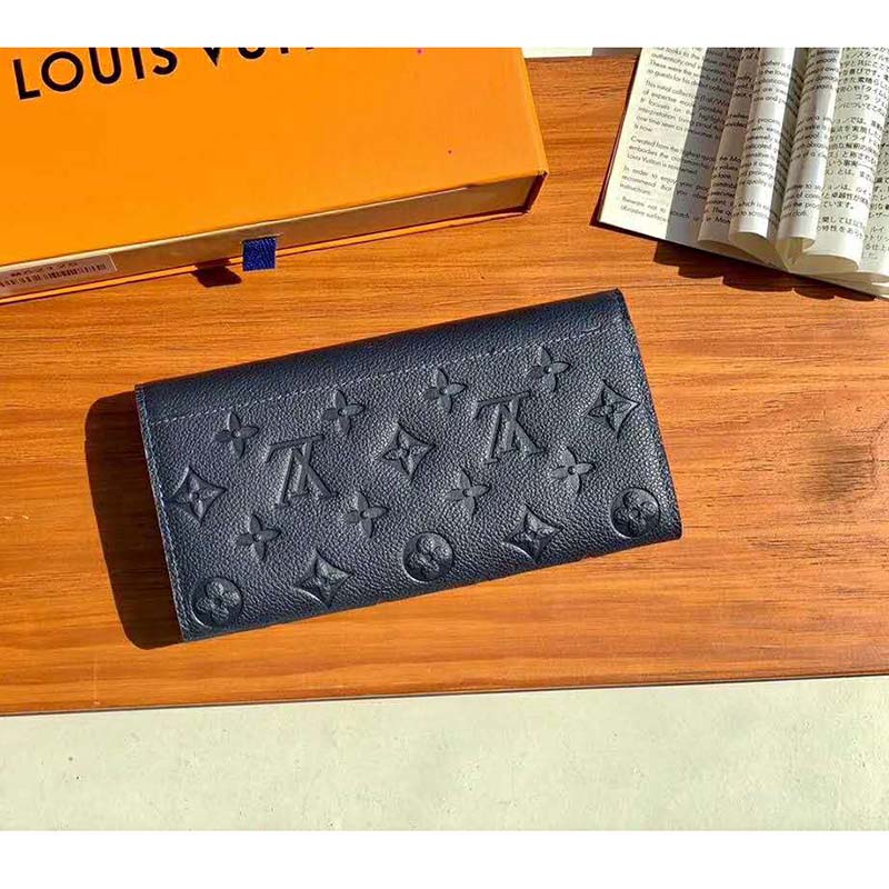 Authentic Louis Vuitton LV Sarah Wallet in Navy Blue Marine Empriente  Leather with Red Trimmings