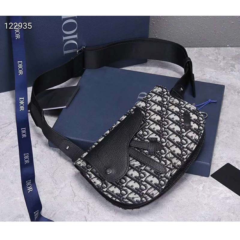 Dior - Saddle Pouch Beige and Black Dior Oblique Jacquard - Men