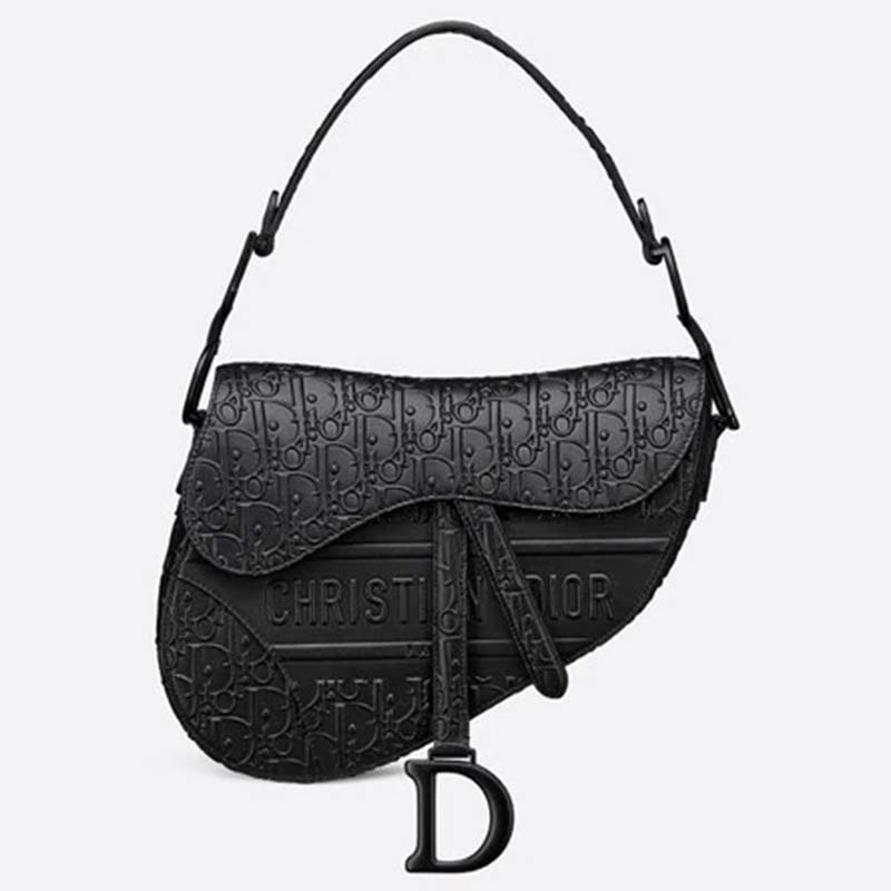 Dior Unisex Saddle Bag Black Dior Oblique Embossed Calfskin Cd Lulux