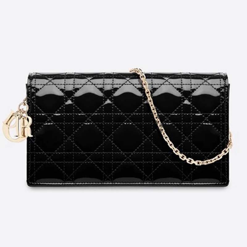 LADY DIOR POUCH Black Patent Cannage Calfskin - Brand New Condition