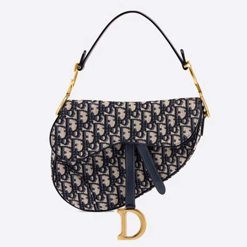 Dior Women Saddle Bag in Blue Dior Oblique Jacquard Canvas - LULUX