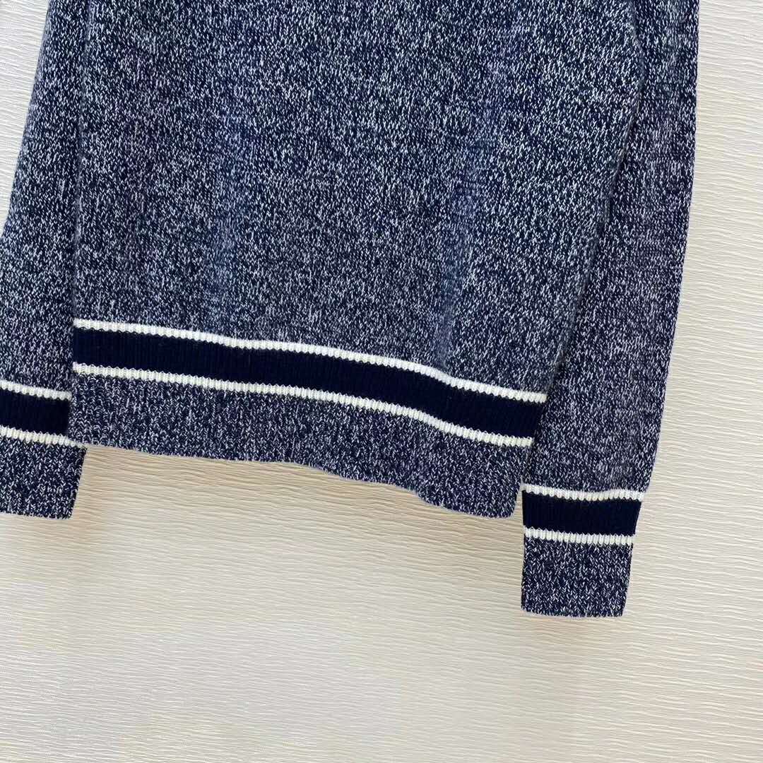 Dior Women V-Neck Sweater Blue and Gray Cashmere and Wool - LULUX