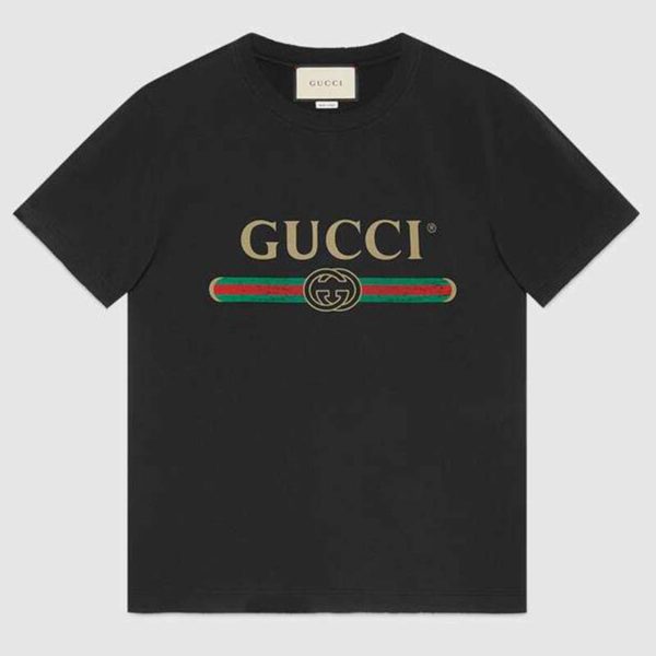 Gucci Men Oversize Washed T-Shirt with Gucci Logo Black Washed Cotton ...