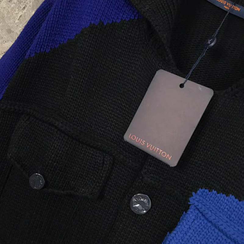 Louis Vuitton LV Men LV Intarsia Buttoned Jacket Denim Jacket Wool Blue - LULUX