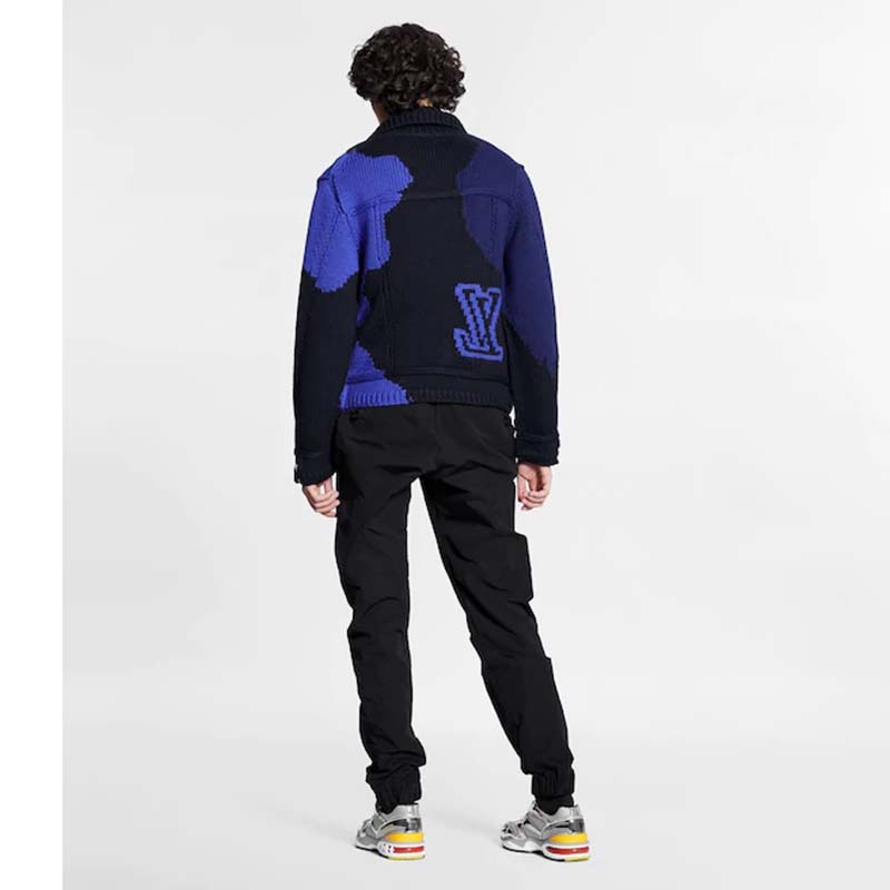 Louis Vuitton LV Men LV Intarsia Buttoned Jacket Denim Jacket Wool Blue ...