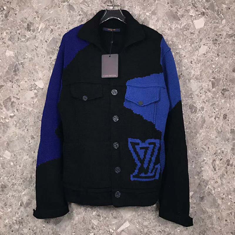Louis Vuitton LV Men LV Intarsia Buttoned Jacket Denim Jacket Wool Blue - LULUX