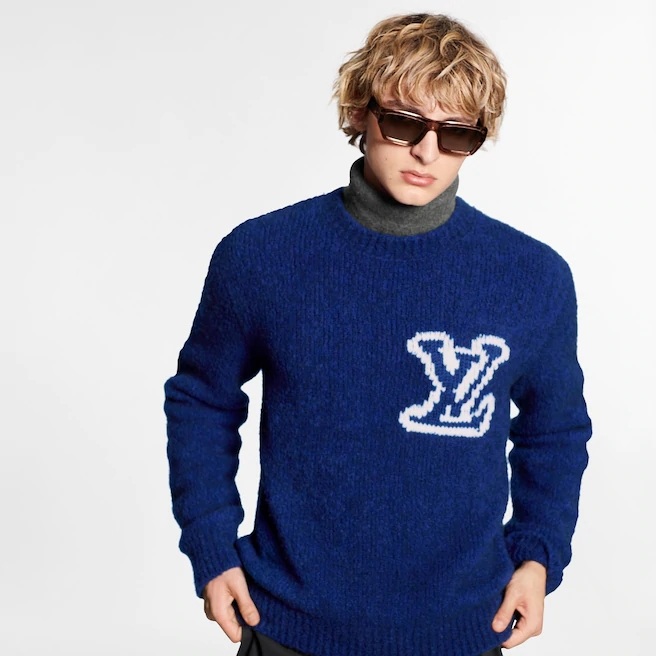 Louis Vuitton 2020 LV Intarsia Crew Neck Blue Sweater [Video]