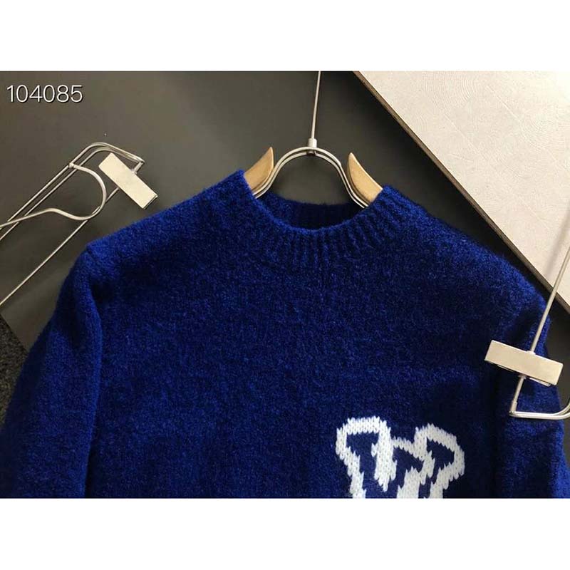 Louis Vuitton Men's Intarsia Camoflauge Buttoned Knit Jacket Wool Blue  210000243