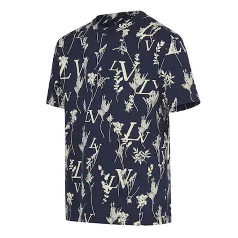 Louis Vuitton LV Men LV Leaf Discharge T-shirt Regular Fit Cotton-Blue - LULUX